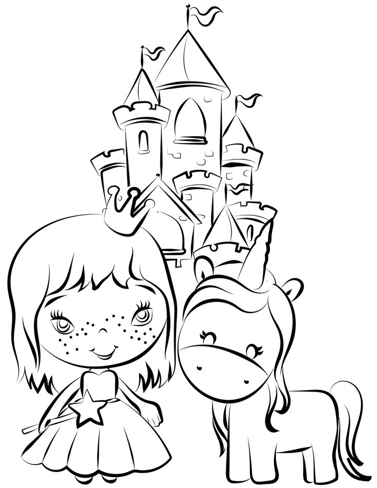Princess and unicorn near castle coloring page unicorn coloring pages princess coloring pages castle coloring page