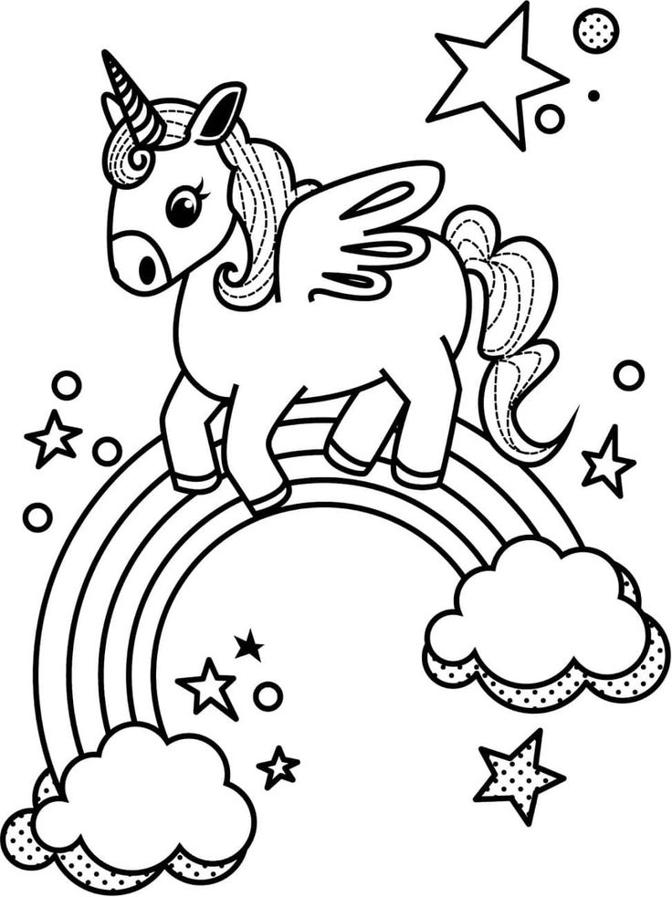 Unicorn sleeping in the cloud coloring page