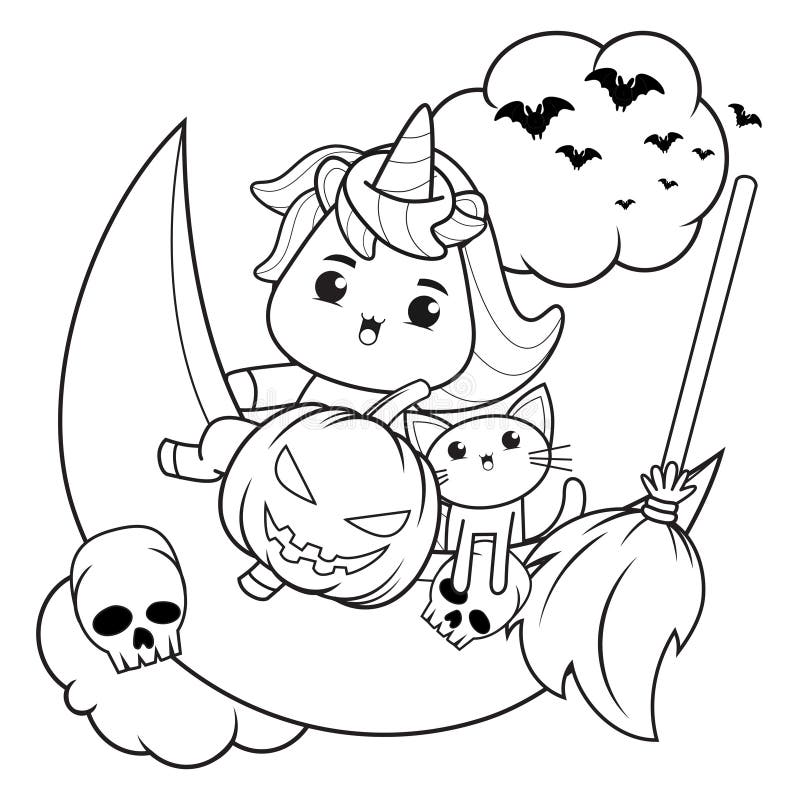 Halloween coloring book with cute unicorn stock vector