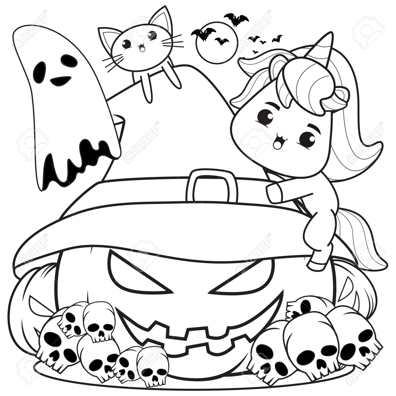 Halloween coloring book with cute unicorn royalty free svg cliparts vectors and stock illustration image