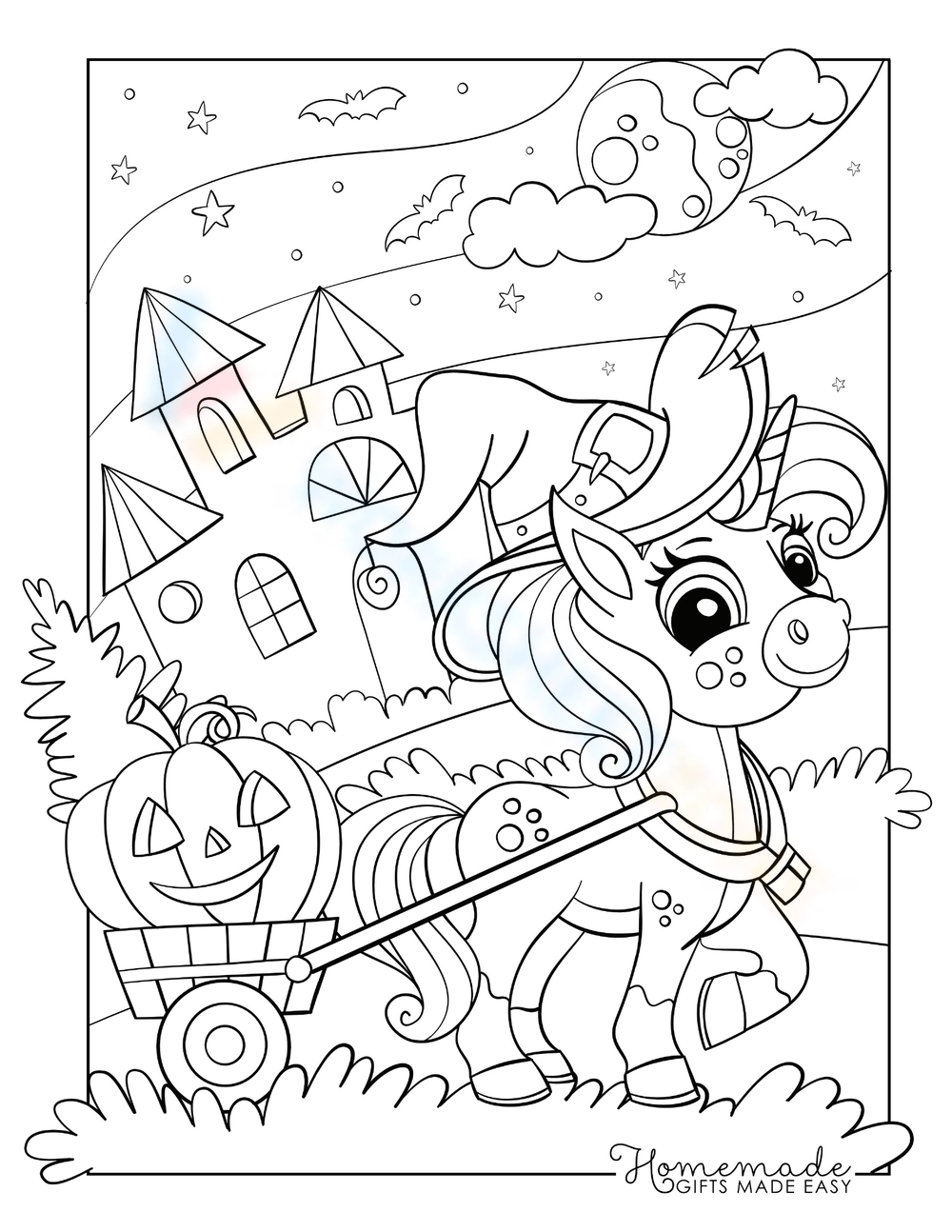 Cute unicorn with pumpkin worksheet