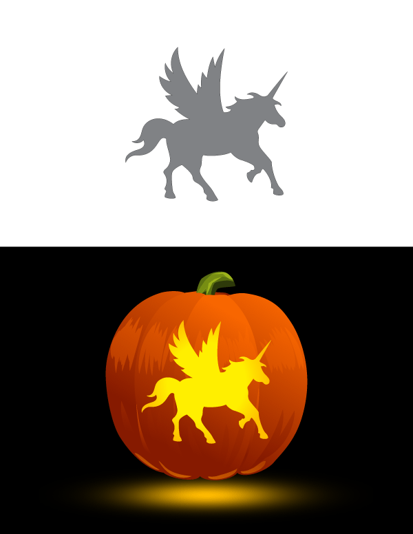 Printable unicorn with wings pumpkin stencil