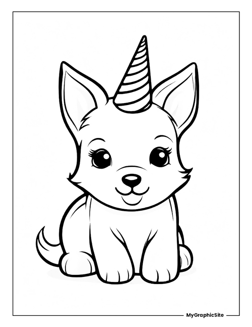Colorful unicorn puppy coloring page for kids printable fun