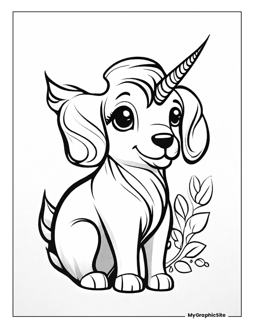 Colorful unicorn puppy coloring page for kids printable fun