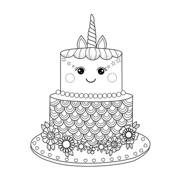 Unicorn cake coloring images â browse photos vectors and video
