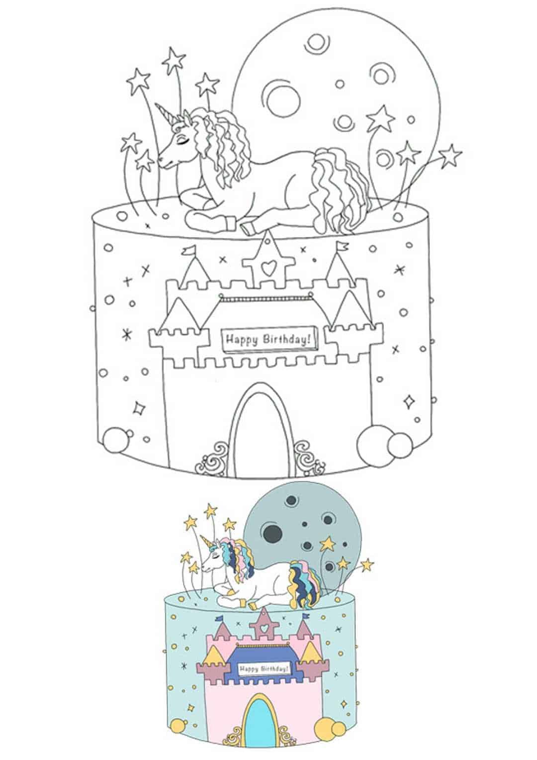 Unicorn birthday coloring pages