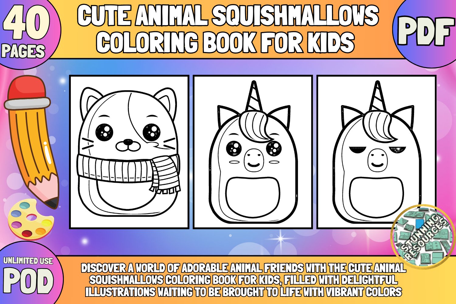 Cute animals squitshmallows coloring pages for kids adorable