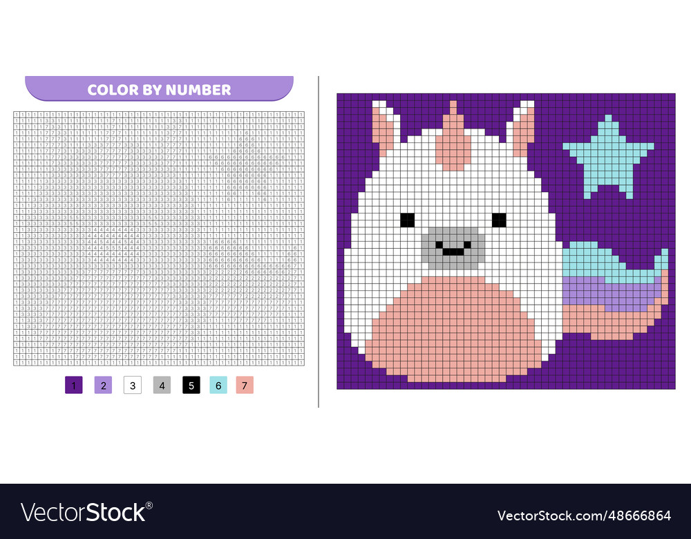 Unicorn squishmallow color by number pixel vector image