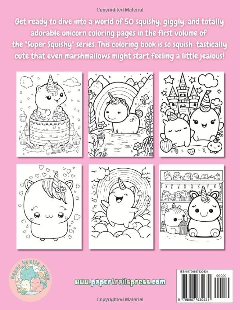 Super squishy kawaii unicorn coloring book paper trails press for kids ages