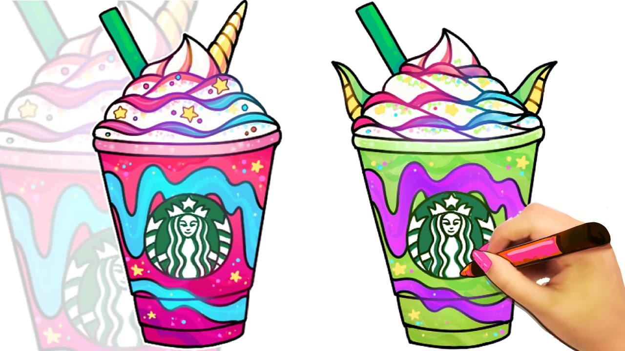 How to draw a starbucks unicorn frappuccino and dragon frappuccino
