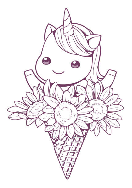 Beautiful sunflowers coloring page stock clipart royalty