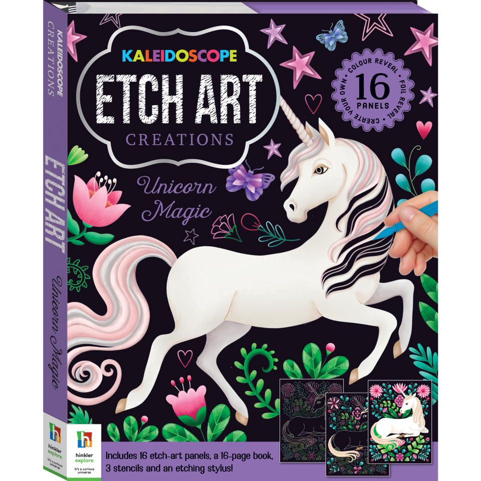 Kaleidospe etch art creations unirn magic â