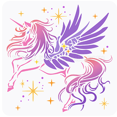 Wholesale fingerinspire unicorn stencil xinch reusable unicorn pegasus drawing template unicorn and star pattern craft stencil dream theme stencil for painting on wall