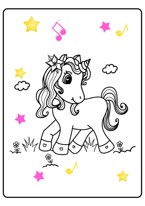 Unicorn coloring page kindergarten template