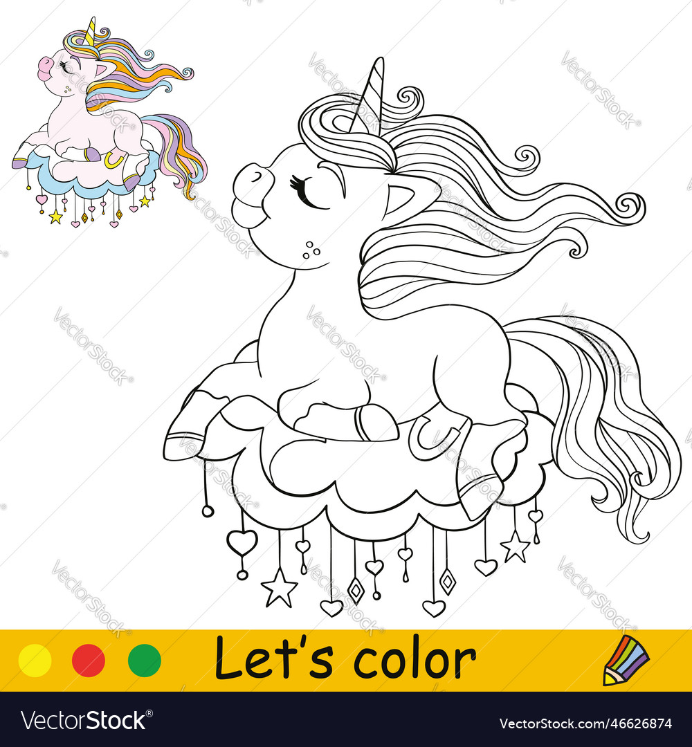 Unicorn coloring page with template royalty free vector