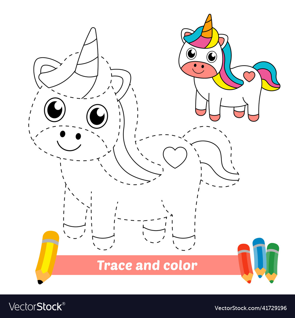 Trace and color for kids unicorn royalty free vector image