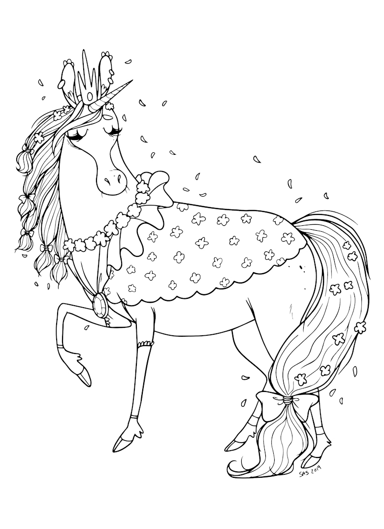 Princess unicorn coloring page
