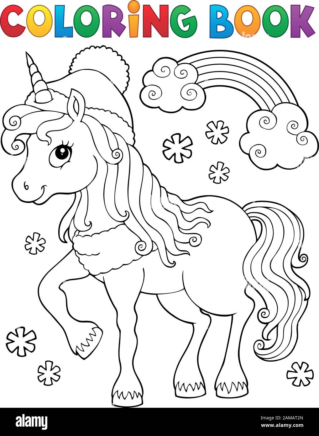 Coloring book winter unicorn theme