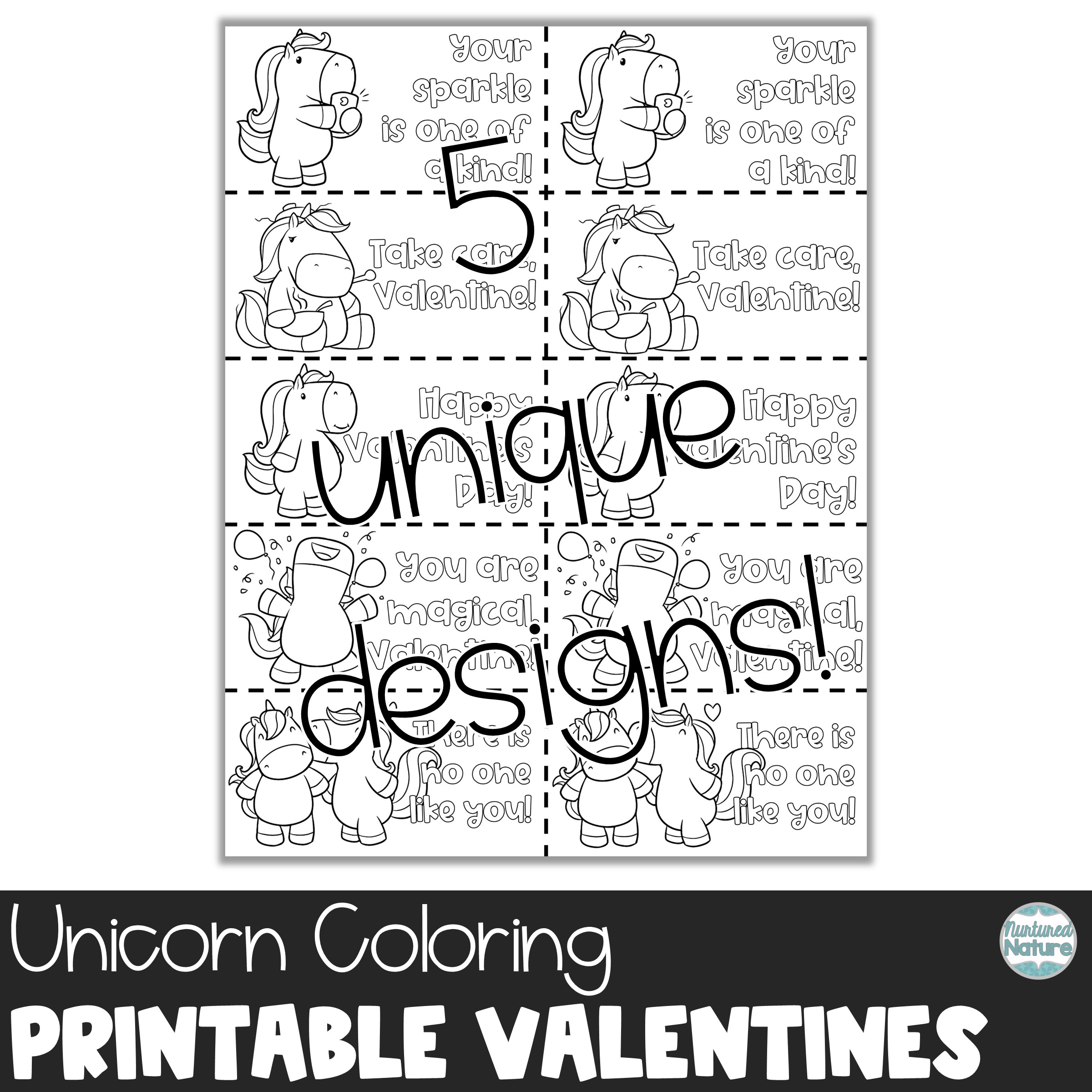 Unicorn coloring valentines day cards printable made by teachers