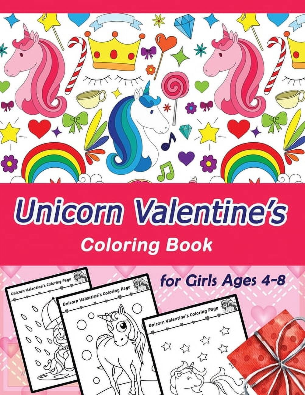 Unicorn valentines coloring book for girls ages