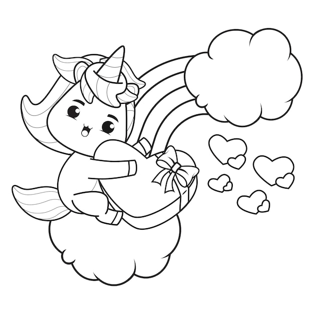Premium vector coloring book cute unicorn for valentines day illustration