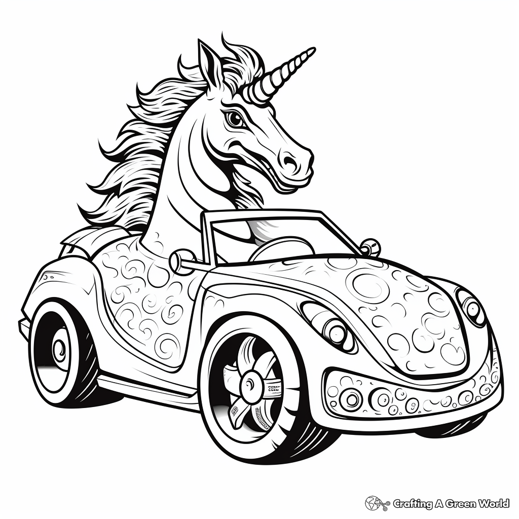 Unicorn car coloring pages