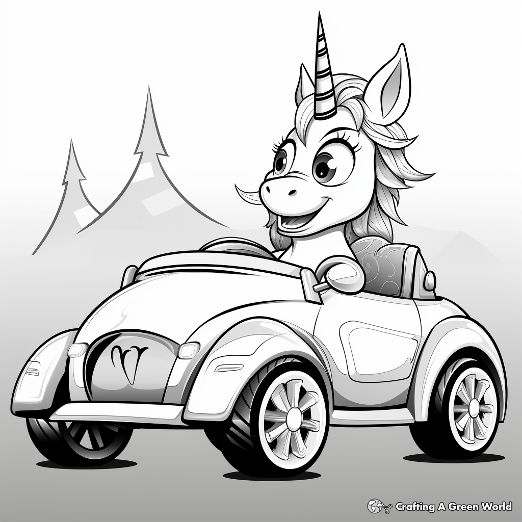 Unicorn car coloring pages