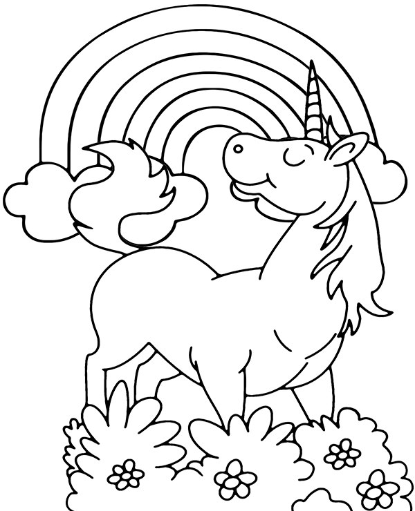 Unicorn under a rainbow coloring sheet