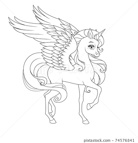 Beautiful unicorn with wings vector coloring