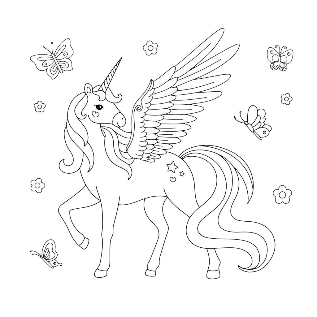 Coloring pages of unicorn with wings printable