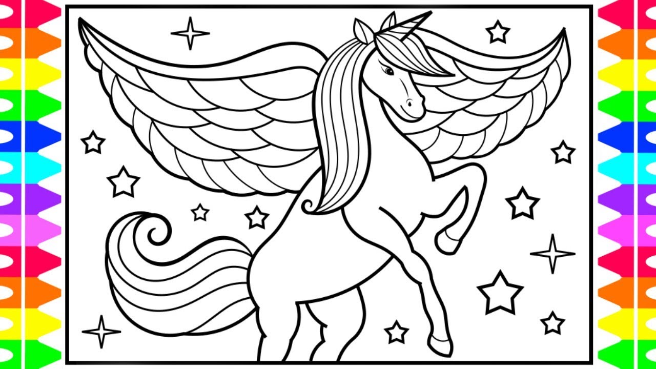How to draw a unicorn with wings for kids ðððððunicorn with wings drawing and coloring pages