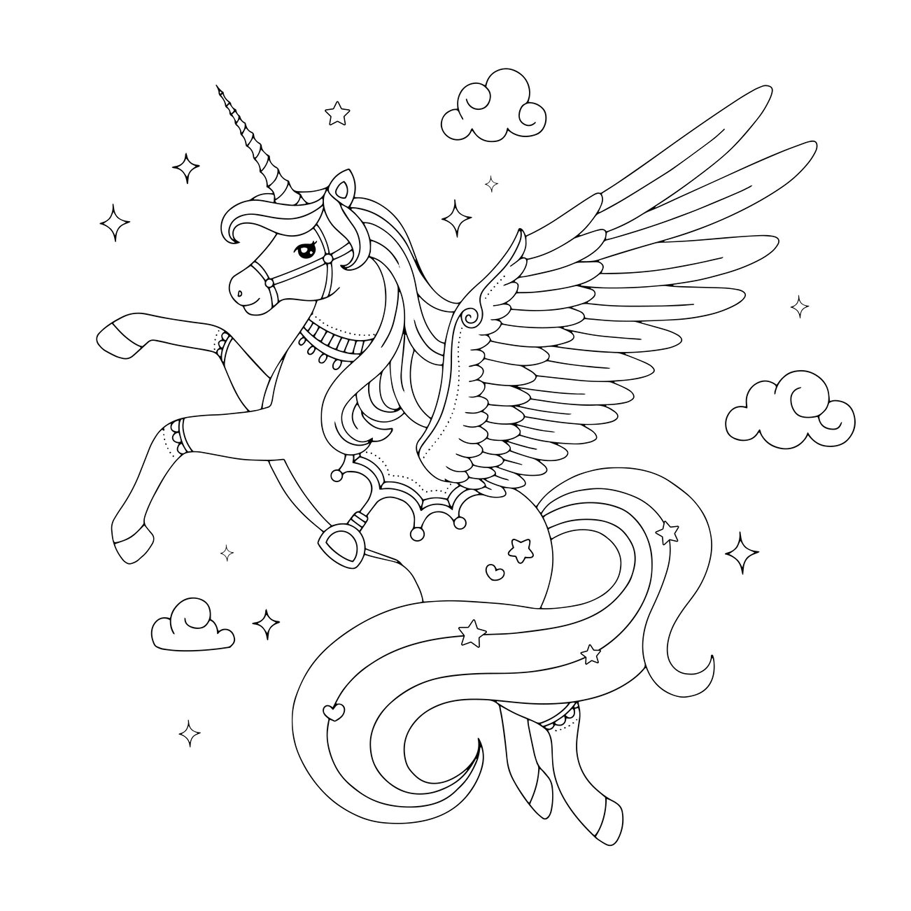 Coloring pages of unicorn with wings printable