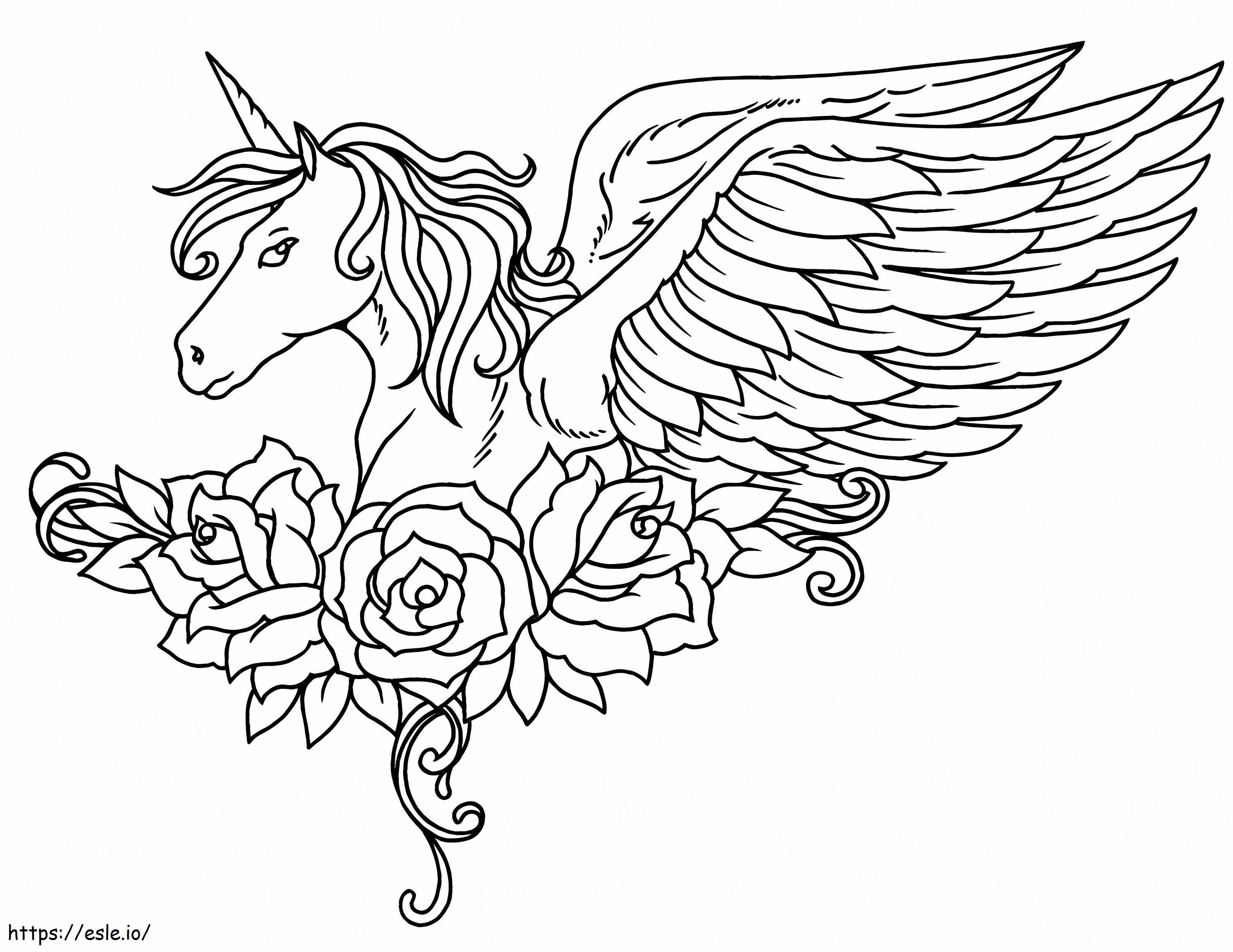 Winged unicorn with flowers coloring page