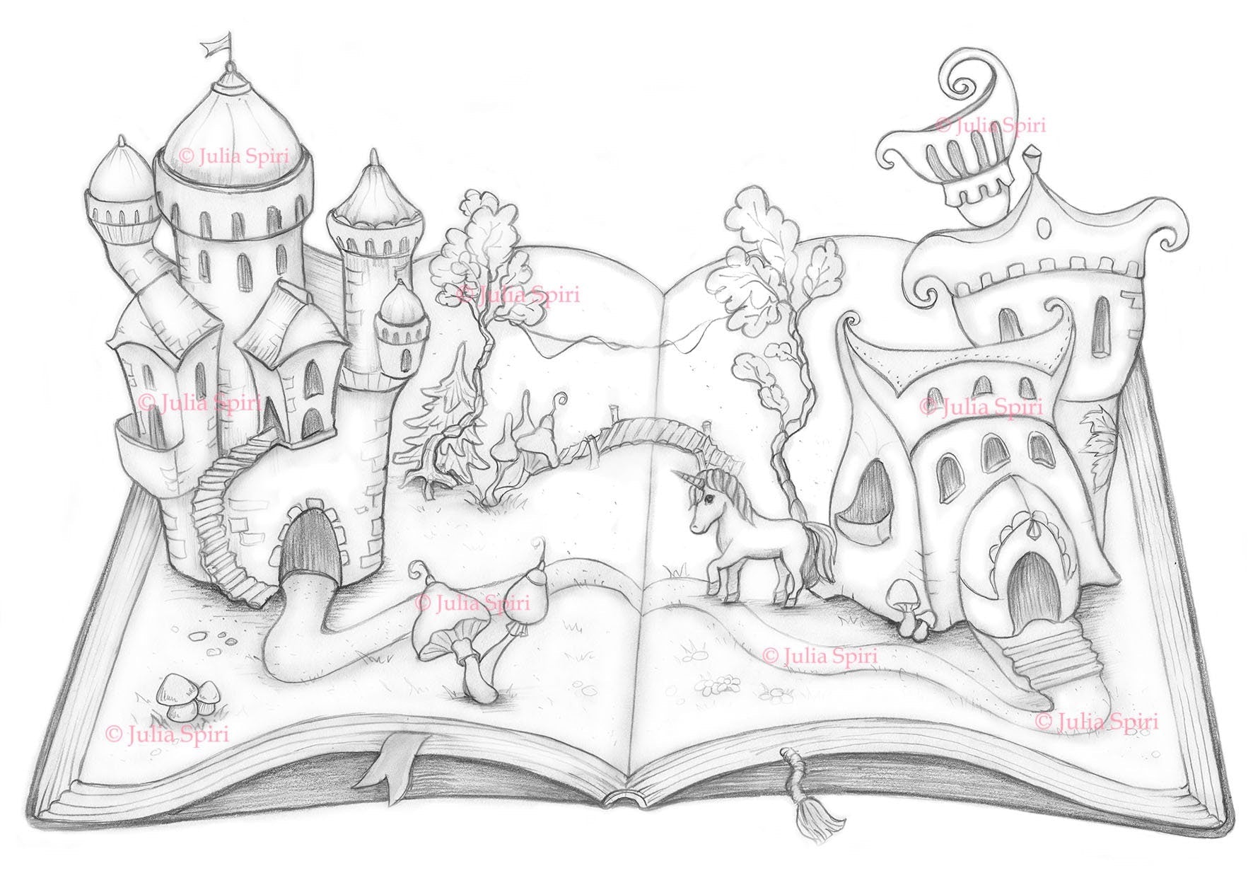 Pãgina para colorear castillo unicornio manguera de fantasãa libro â the art of julia spiri