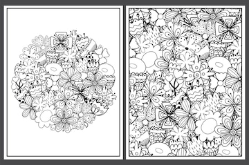 Premium vector coloring pages set with doodle flowers floral ornament for coloring book