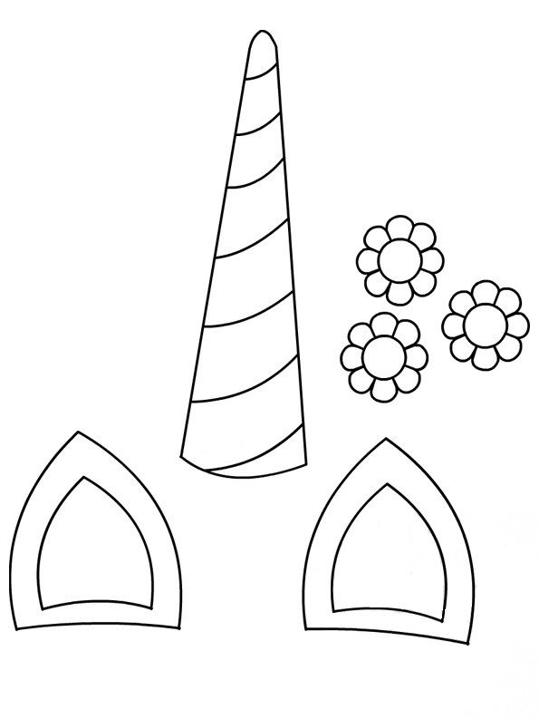 Unicorn horn es and flowers coloring page