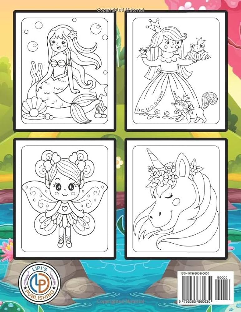Princess unicorn mermaid and fairy coloring book for girls little fantasy world fun activity book for girls amazing coloring pages with mermaids princesses fairies and unicorns grow your talent with this coloring
