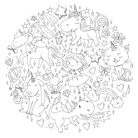 Fairies and unicorns for coloring book cliparts stock vector and royalty free fairies and unicorns for coloring book illustrations