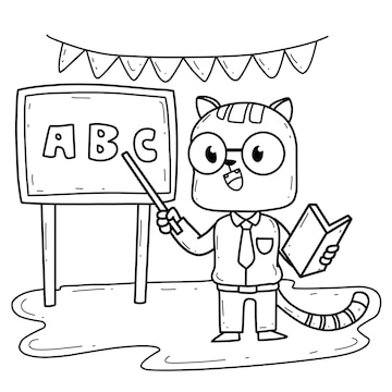 Premium vector animals coloring book alphabet isolated on white background vector cartoon cat teacher