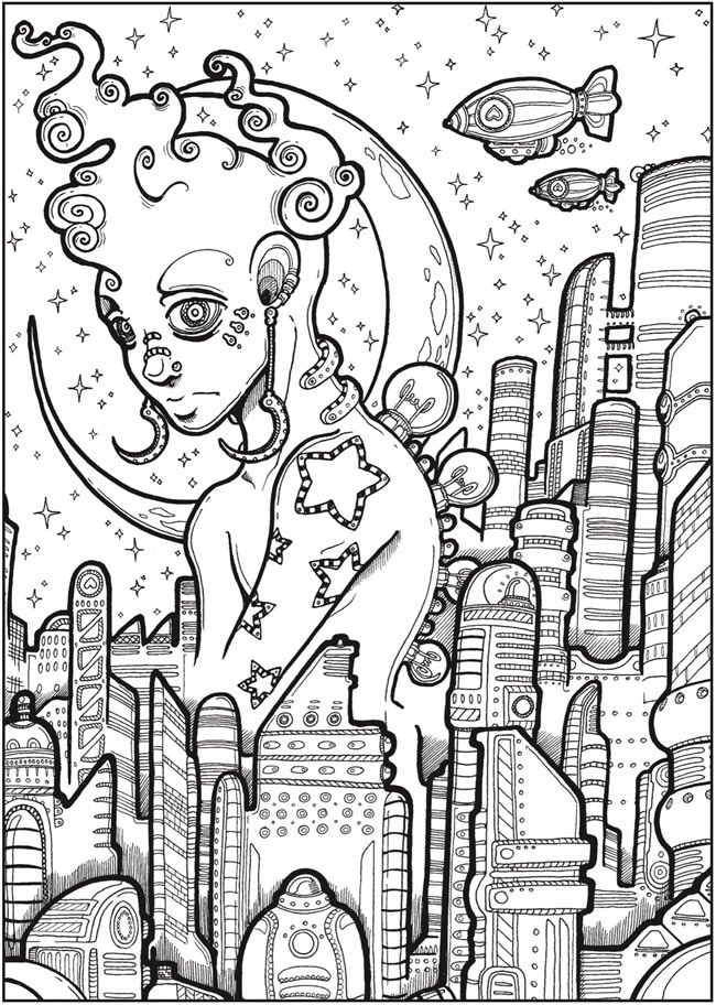 Creative haven futuristic worlds coloring book dover publications detailed coloring pages coloring book art abstract coloring pages