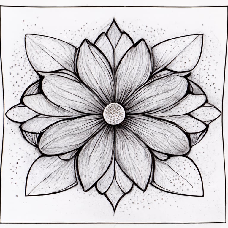 Beautiful flower coloring page black ink outline plain white background
