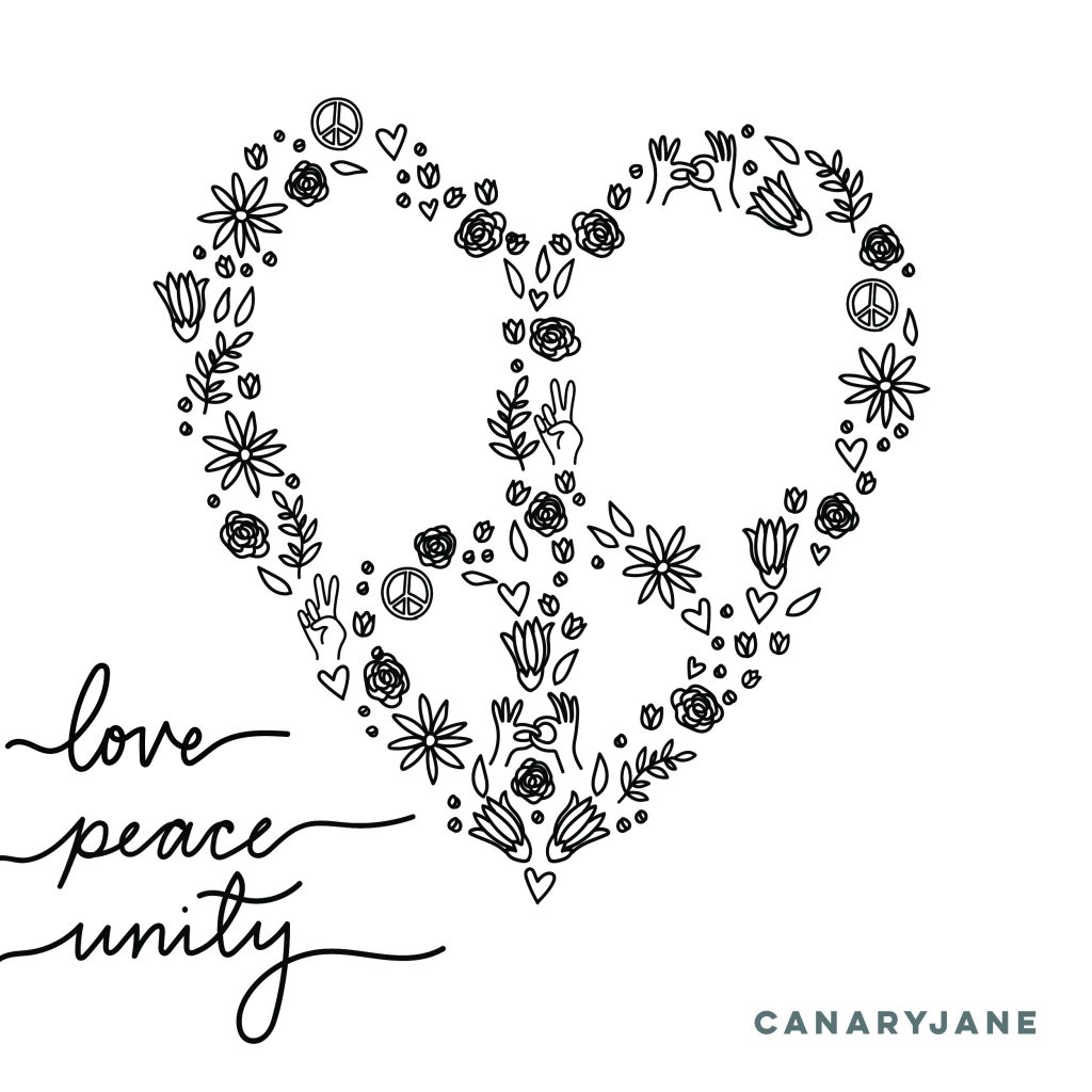 Peace love unity coloring page