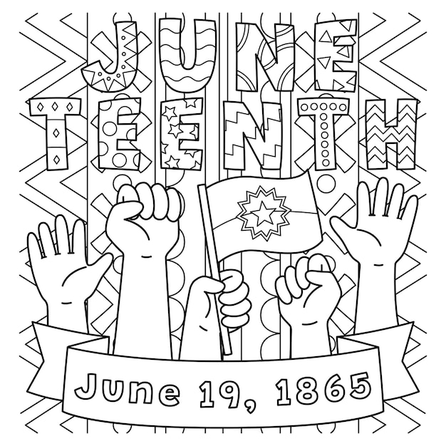 Premium vector juneteenth raising hands coloring page for kids