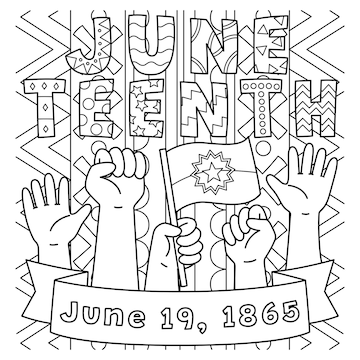 Premium vector juneteenth raising hands coloring page for kids