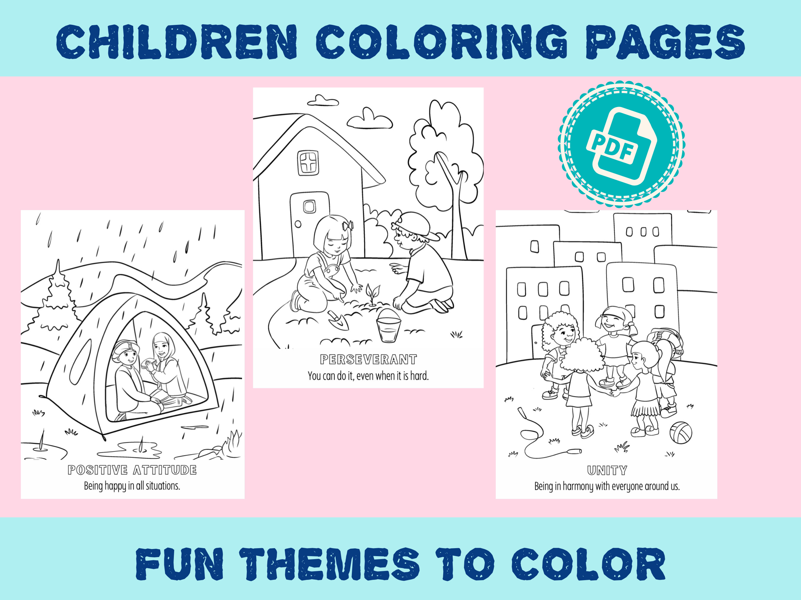 Virtues coloring pages instant download printable pages for boys girls kids bahai christian birthday party personal use only download now