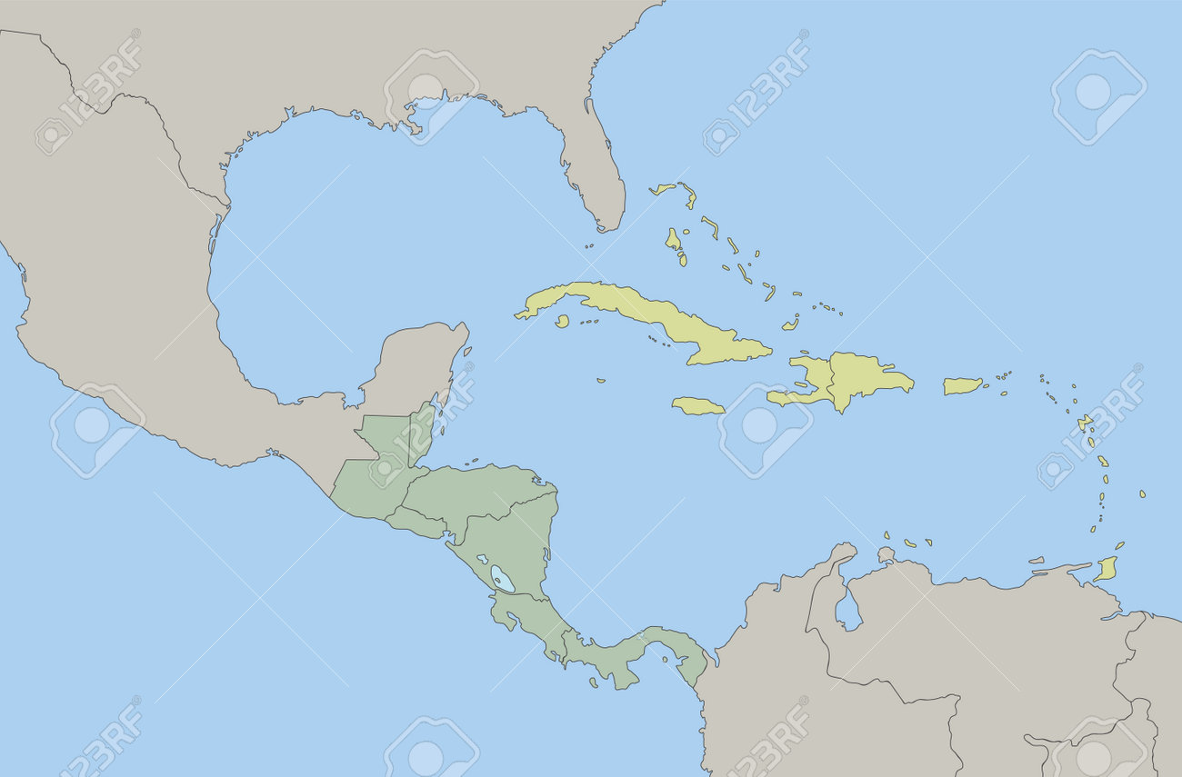 Central america and caribbean islands map classic color individual states blank stock photo picture and royalty free image image