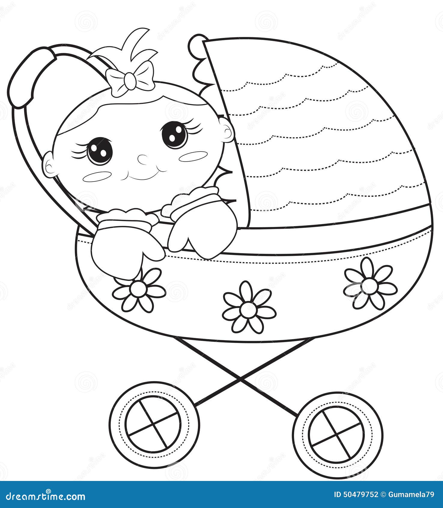 Baby stroller coloring page stock illustration