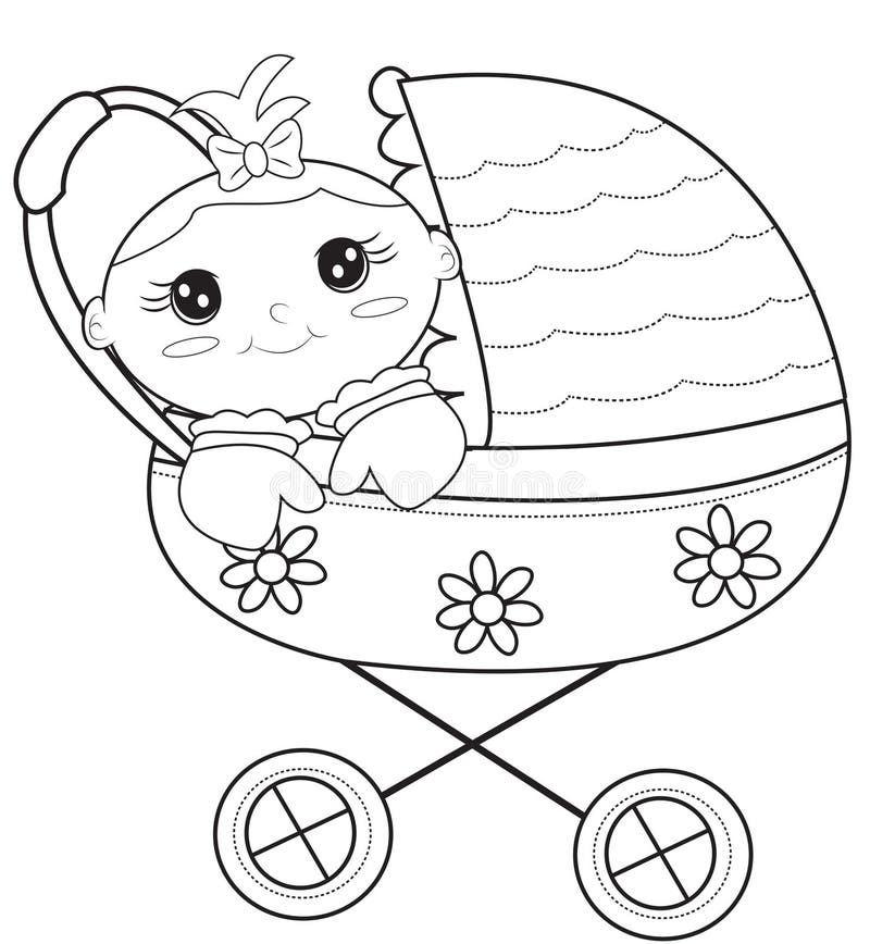 Baby stroller coloring page stock illustration