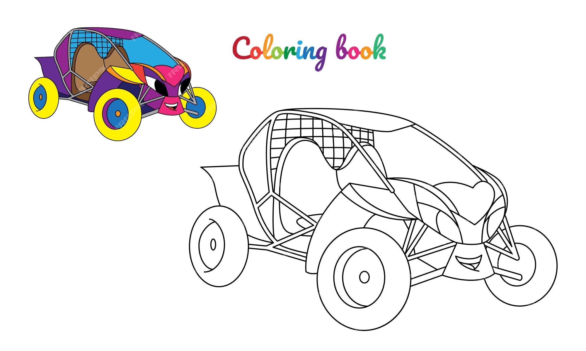 Premium vector coloring page for children with cartoon buggy car character