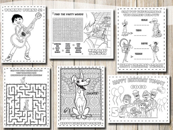 Coco coloring pages coco party favors coco birthday coloring book activities coco miguel day of the dead guitar dante